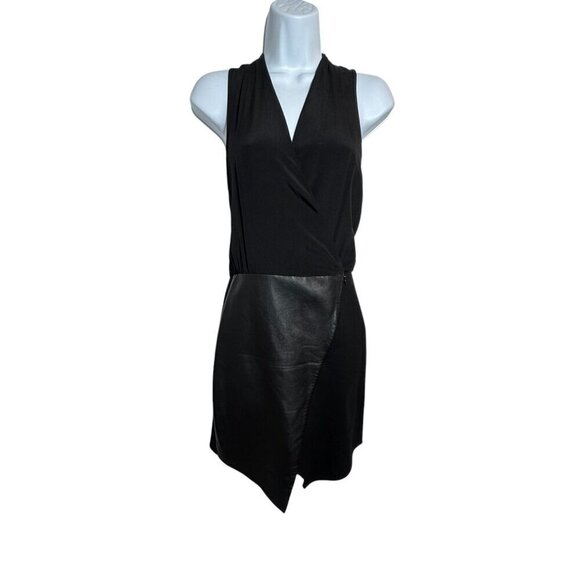 Tibi Asymmetric leather Wrap Dress size 0 black lamb leather and silk sleeveless - Picture 11 of 11